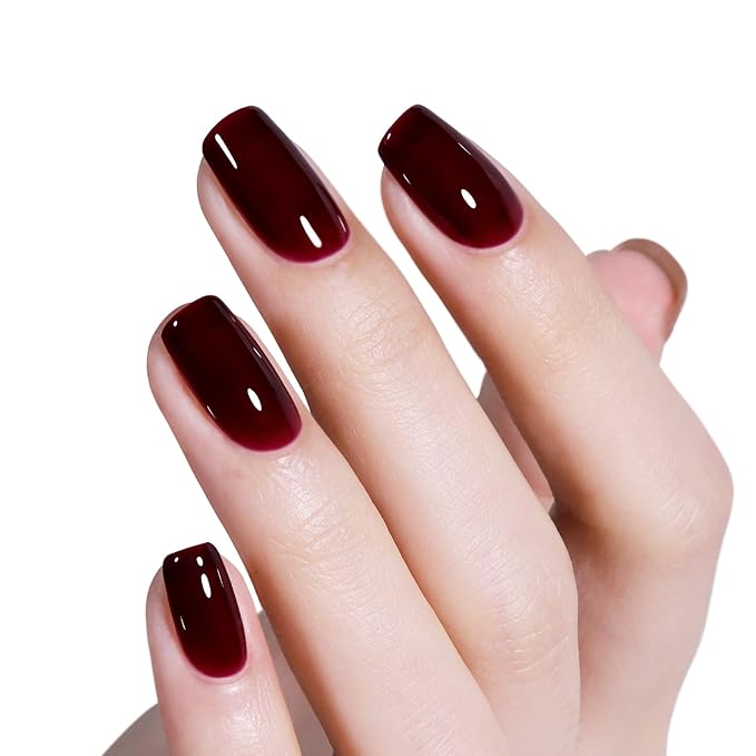 AILLSA Burgundy Red Gel Nail Polish Set Nude Jelly Pink Gel Polish with Base and Top Coat, Wine Mauve Neutral Gel Polish Kit Soak Off U V French Manicure Starter DIY at Home