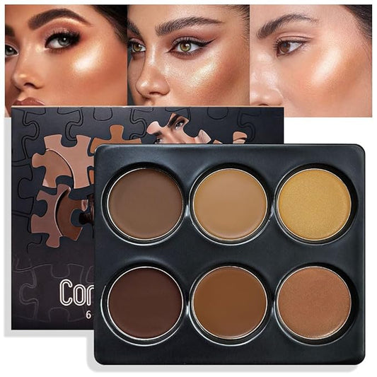 Professional Medium to DeepColor Correcting Cream Contour Concealer Highlight Palette, Dark Brown Gold Champange Full Coverage Makeup Palet for Correct Dark Circles,Scar, etc,Waterproof-6B-VivaGrace Women