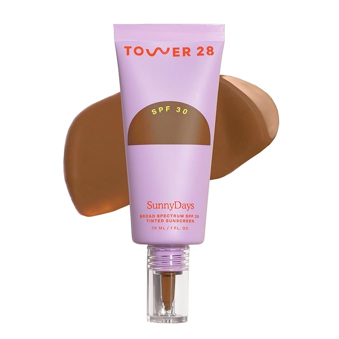 Tower 28 Beauty SunnyDays SPF 30 Tinted Mineral Sunscreen - For Sensitive Skin - 2-in-1 Facial Broad Spectrum UVA/UVB Protection + Foundation – Shade 55 TEMESCAL, 1 Fl Oz-VivaGrace Women