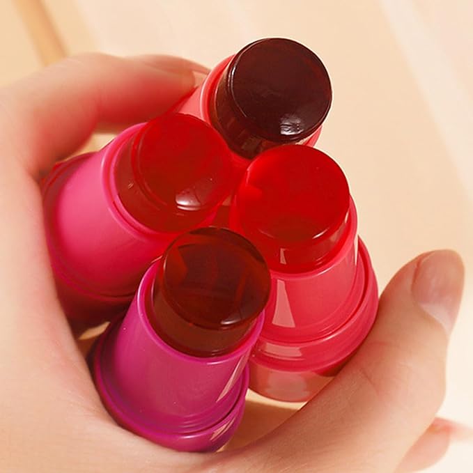 Cooling Water Jelly Tint Blush,4 Colors Multi-Use Tint Blush Makeup Stick Watercolor Finish for Lips and Cheek Stain, Moisturising Waterproof Non-Stick-VivaGrace Women