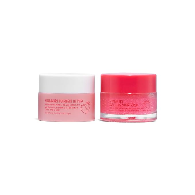 W7 Sweet Dreams Lip Scrub & Overnight Lip Mask Duo - 2Pcs Set - Strawberry Flavour - Exfoliate, Condition, Soothe & Hydrate-VivaGrace Women