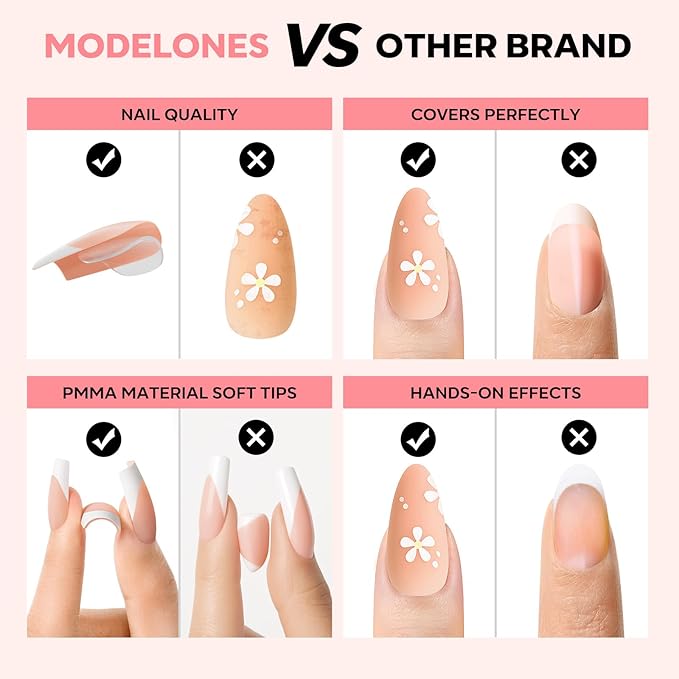 modelones Press on Nails, 150 Pcs French Tip Press on Nails, NailBoxie Brown Almond Shape Nail Tips, Natural Salon Finish Fake Nails, Ideal for Wedding, Party, Daily DIY Nail, 15 Sizes-VivaGrace Women