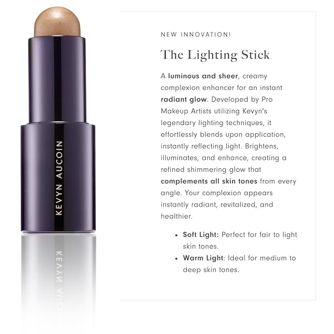 Kevyn Aucoin the Lighting Stick, soft light (fair to light skin tones): Makeup complexion enhancer. Reflects light, brightens angles. Made in Italy.-VivaGrace Women