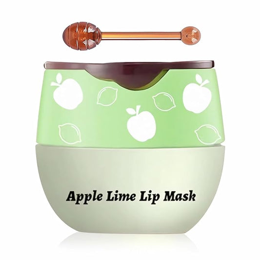 Apple Lime Sleeping Lip Mask,Bee Lip Balm Lip Mask Honey Pot Propolis Moisturizing Lip Balm with Stick,Plumping Lip Hydrating Prevention Dry& Cracked Lip Scrubs Exfoliato Lip Wrinkle Care(Apple Lime)-VivaGrace Women