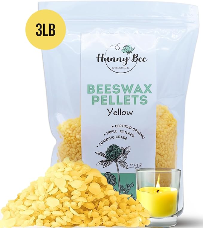 HUNNYBEE Beeswax Pellets 3LB, 100% Pure Bees Wax for DIY Candles, Skin, Body Cream, Face, and Hair Care, Lotions Deodorant, Lip Balm and Soap Making (Yellow, 3 lbs)-VivaGrace Women