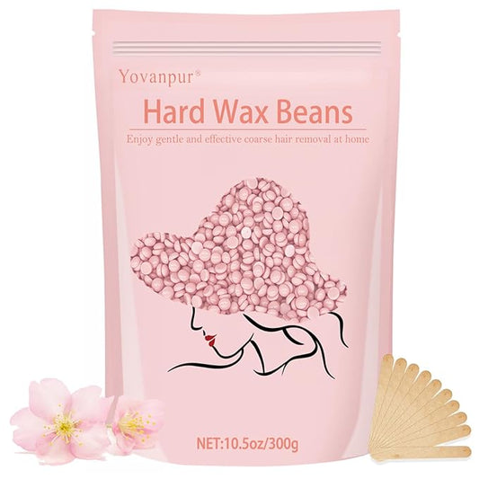 Hard Wax Beads for Hair Removal, Yovanpur 10.5oz Wax Beans for Sensitive Skin and Brazilian Waxing with 10pcs Wax Sticks (Cherry-Blossom)-VivaGrace Women