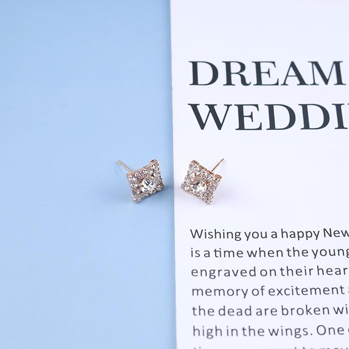Vintage Crystal Square Earrings Rhinestone Square Stud Earrings Gold Cz Square Earrings Geometric Square Earrings Jewelry for Women-VivaGrace Women
