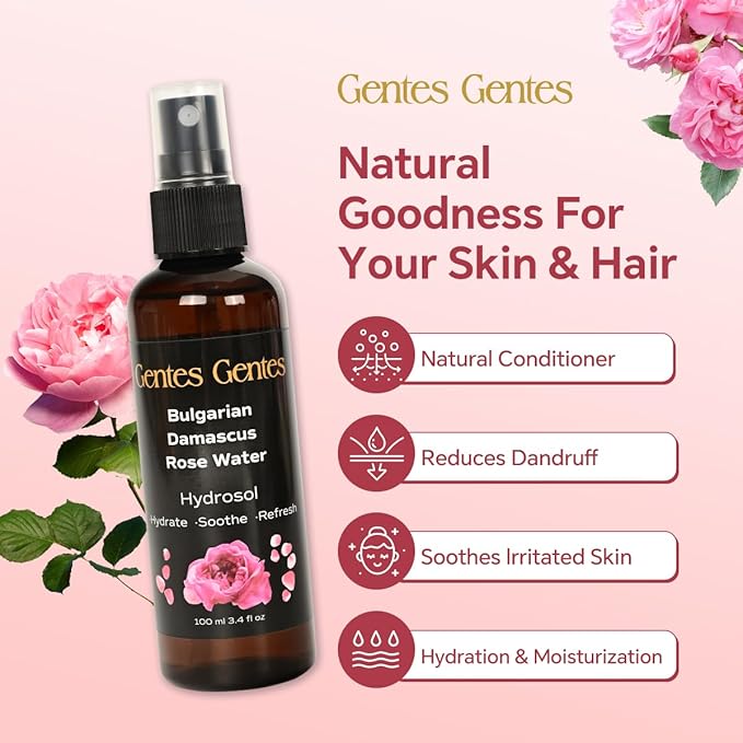 100% Pure Bulgarian Damascus Rose Water Hydrosol – Luxury Facial Toner for Hydration & Radiant Skin, Body Mist & Pillow Spray | Natural Skincare | 3.4 fl oz-VivaGrace Women