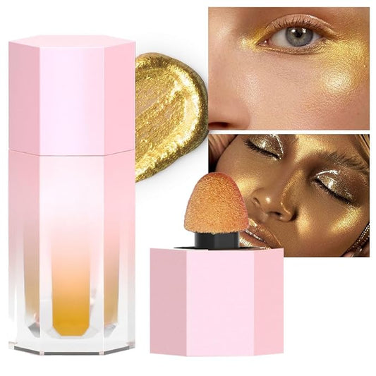 evpct Gold Highlighter Makeup Liquid, Gold Glitter Iridescent Face Festival Highlighter Makeup Waterproof Long Lasting Halographic Shimmer Shimmery Body Highlighter Makeup Palette Stick Illuminators-VivaGrace Women
