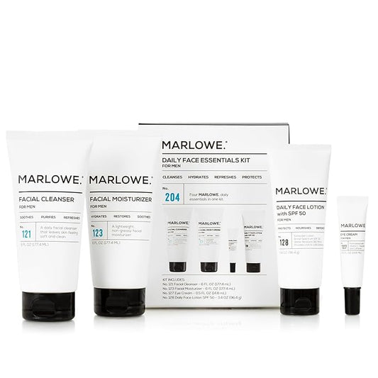 MARLOWE. Mens Skin Care Set, No. 204 Daily Essential Face Kit, No. 121 Facial Cleanser, No. 123 Facial Moisturizer, No. 127 Eye Cream, No. 128 Daily Face Lotion with SPF 50, Great Gift for Men-VivaGrace Women