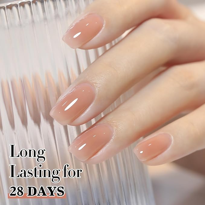 Double Rhythm Translucent Gel Polish Sheer Neutral Natural Light Milky Same Color Same Bottle 15ML Jelly Nail Polish Nail Art DIY at Home (Peach Cream-A1413)-VivaGrace Women