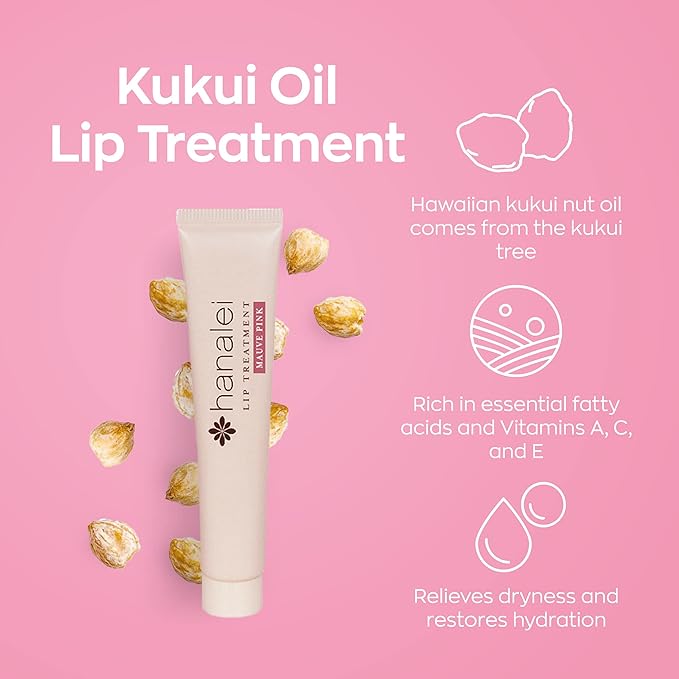 Hanalei Lip Treatment for Dry, Chapped Lips – Intensive Overnight Moisturizer with Kukui Oil, Shea Butter & Grapeseed Oil – Hydrating Balm for Healing Cracks – Mauve Pink Tint, 15g – Cruelty-Free-VivaGrace Women