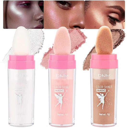 evpct 3Pcs Glitter Highlighter Powder Stick Make up Puff Fairy Stick Peal White Pink Bronze Shimmer Glitter Face Eye Body Liquid Highlighter makeup illuminators de maquillaje Glow Makeup Shimmer Stick-VivaGrace Women