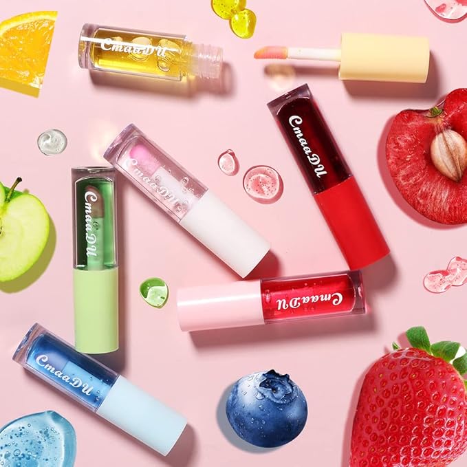 Yasovigi Fruit Lip Oil Plumping Lip Tint Moisturizing Lip Gloss, Transparent Lip Balm Care Stick Nourishing Repairing Non-sticky, Moisture&Lighten Lip Lines-VivaGrace Women