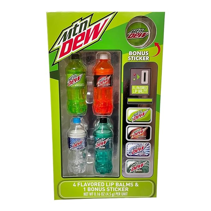 Mountain Dew Flavored Lip Balm 5-Piece Vending Machine Pack, Green, 5 Piece Set-VivaGrace Women