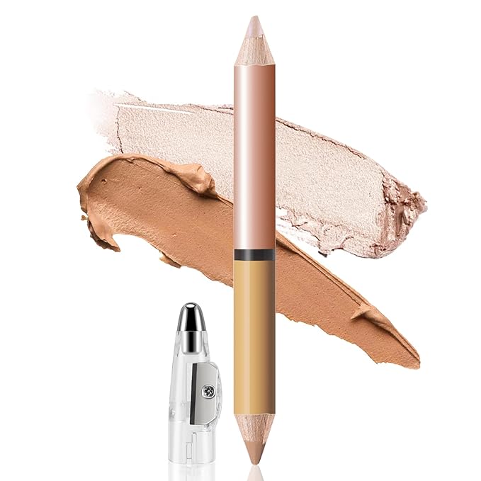 2 in 1 Cream Bronzer and Highlighter Stick,Cream Dual-Ended Highlight Contour Stick,Long Lasting & Waterproof Face Brighten Make up Pen-VivaGrace Women