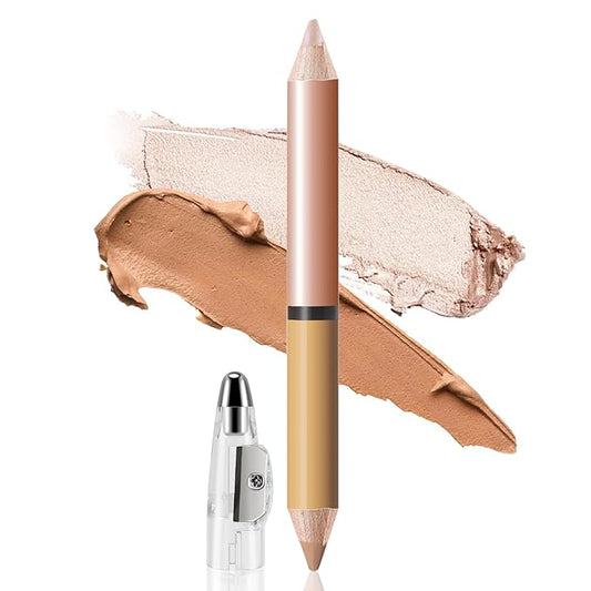 2 in 1 Cream Bronzer and Highlighter Stick,Cream Dual-Ended Highlight Contour Stick,Long Lasting & Waterproof Face Brighten Make up Pen-VivaGrace Women
