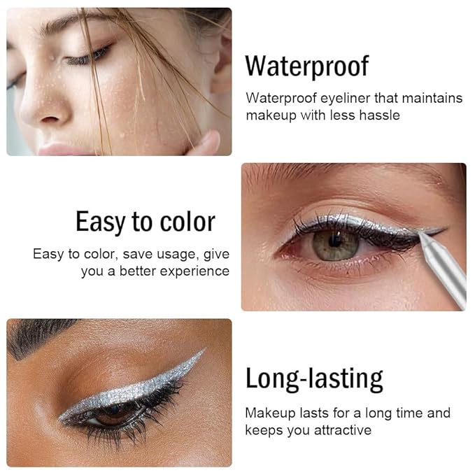 evpct Silver Grey Gel Eyeliner Pencil for Women Waterline Waterproof Smudge Proof Eye Makeup Liners, Silver Mascara Eye Liner Gel Liner Eyeliner with Sharpener delineador de ojos contra el agua 20