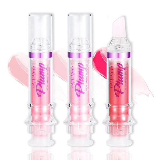 Lip Plumper Gloss Booster 3 Colors Set,Natural Pout Lip Plumping Oil and Lip Care Serum Enhancer Lifter Gloss for Fuller Moisturizing Hydrating&Reduce Fine Lines Nourishing Lips Mask Makeup-VivaGrace Women