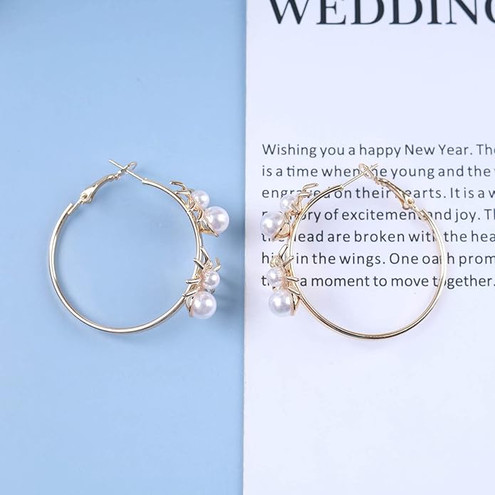 Vintage Hollow Circle Drop Earrings Pearl Spider Dangle Earrings Gold Spider Circle Earrings Exaggerated Circle Huggie Hoop Earrings Jewelry for Women-VivaGrace Women