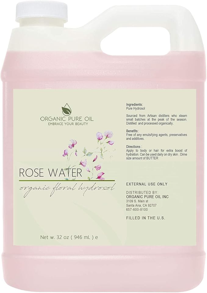 32 oz Rose Hydrosol Water – 100% Pure Rosewater Spray Mist Bulk – Hydrating Face Toner Rose Water for Skin and Hair Linen Spray for Sheets Room Freshener Body Spray Refill by Organic Pure Oil-VivaGrace Women