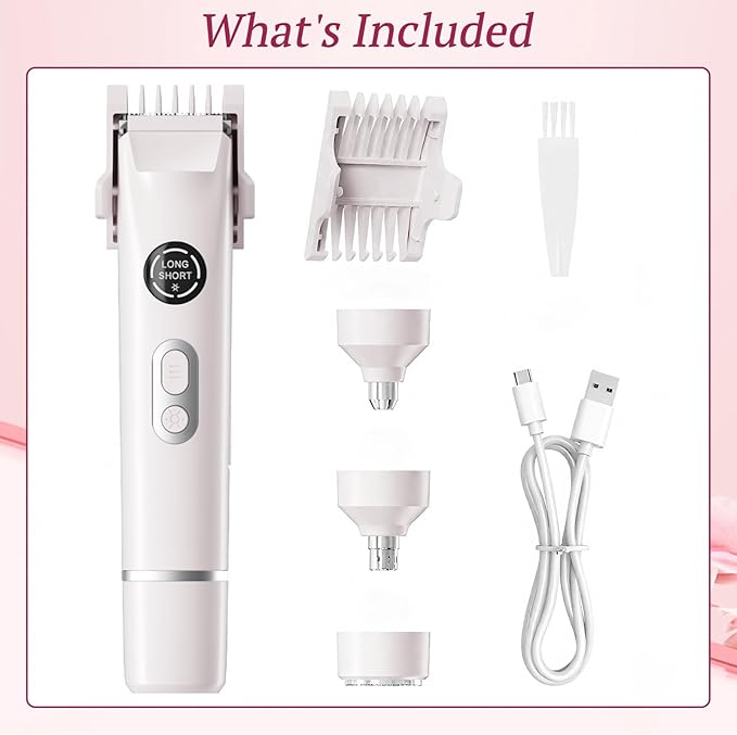 Bikini Trimmer for Women, 4 in 1 Wet/Dry Electric Razors for Women - Dual Head, Painless Rechargeable Portable Womens Razors for Shaving Set for Face, Nose, Eyebrows, Armpits, Bikini Area (White)-VivaGrace Women