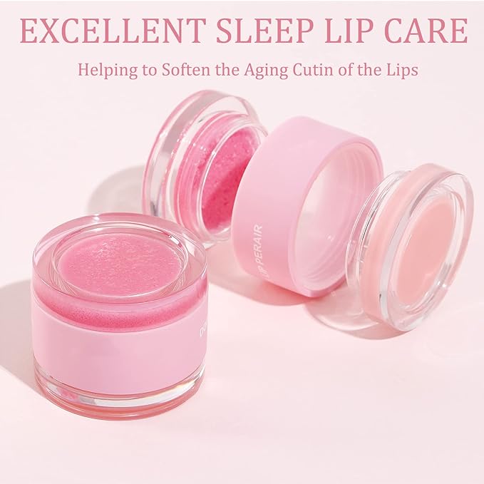 2 In 1 Lip Care Set - Lip Sleep Mask & Lip Scrub - Lip Wrinkles Improve - Cracked Lip Lipstick & Moisturizing Cream - Night Exfoliation Improve Dry and Peeling Lips - Suitable for All Skin Lip Primer-VivaGrace Women