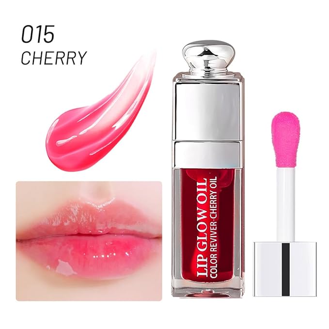 Hydrating Lip Glow Oil, Moisturizing Plumper Lip Gloss, Transparent Plumping Balm, Tinted Balm Care 0.2 OZ - 015 CHERRY-VivaGrace Women