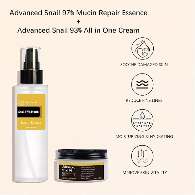 Snail Mucin Power Essence Set 3PCS, Snail Mucin Serum+Snail Mucin Moisturizer+Snail Hydrogel Eye Patch, Korean Skin Care Set for Hydrating, Dark Circles Undereye-VivaGrace Women