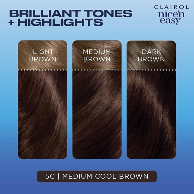 Clairol Nice'n Easy Permanent Hair Dye, 5C Medium Cool Brown Hair Color, Pack of 3-VivaGrace Women
