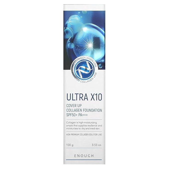 Enough Ultra 10X Cover Up Collagen Foundation, SPF 50+ PA+++, 21 Natural Beige, 3.53 oz (100 g)-VivaGrace Women