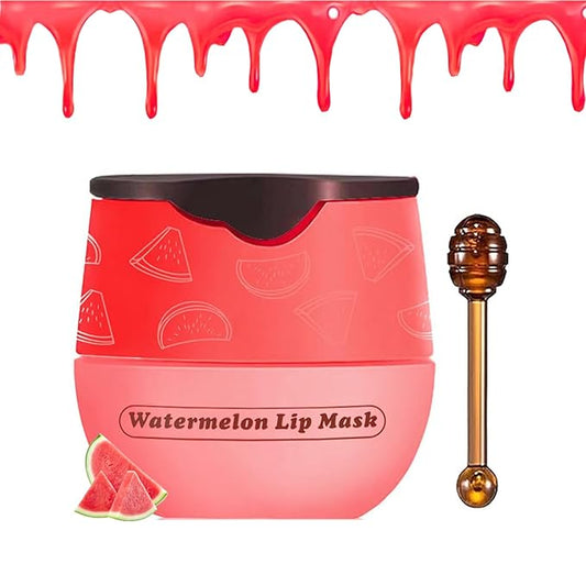 1 PCS Bee Lip Balm Honey Pot, Exfoliating Watermelon Bee Lip Balm Sleeping Lip Mask Overnight with Sticks, Honey Pot Lip Balm Prevention Dry Hydrating and Crack Lip Scrubs-VivaGrace Women