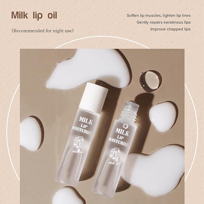 Hydrating Oil, 2pcs Roll On Hydrating Lip Gloss, 5ml Moisturizing Lip Balm Cocoa Bean Milk Lip Oil Hydrating Nourishing Day Night Repair-VivaGrace Women