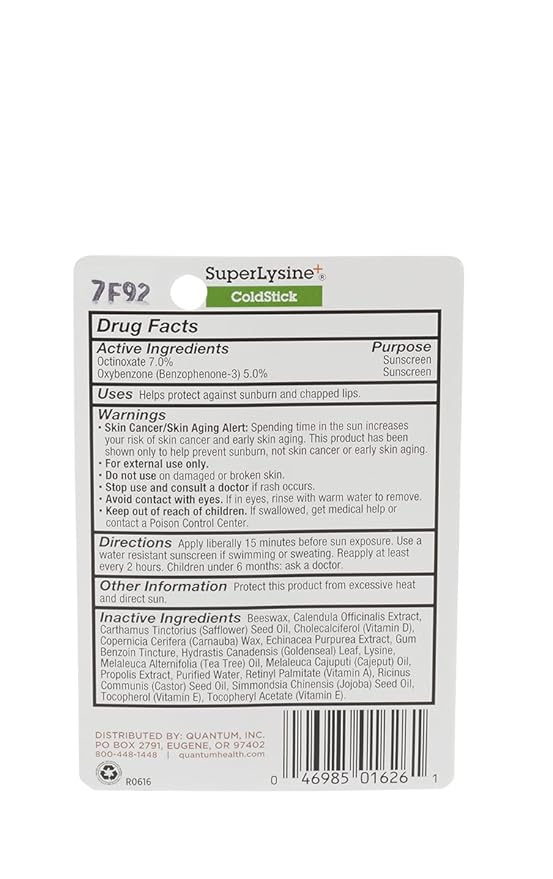 Quantum Health SuperLysine+ ColdStick Lip Sunscreen|Soothes and Moisturizes Lips|Softens and Protects from the Sun|Goes on Clear|0.17 Ounce-VivaGrace Women
