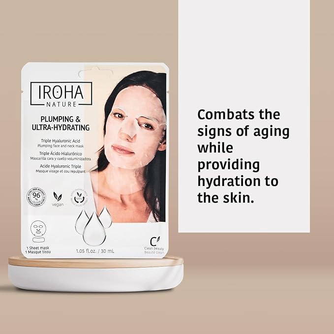 IROHA NATURE Replumping & Anti-Aging Tissue Face Mask (Pack of 15) | With Triple Hyaluronic Acid | Deep Hydration & Anti-Aging Effect | Softer, Calmer Skin | 100% Vegan-VivaGrace Women