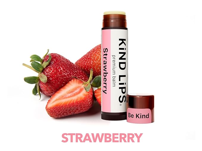 Kind Lips Lip Balm - Nourishing & Moisturizing Lip Care for Dry Lips with Shea Butter, Beeswax & Vitamin E | Strawberry Flavor | 0.15 Oz (Pack of 3)-VivaGrace Women