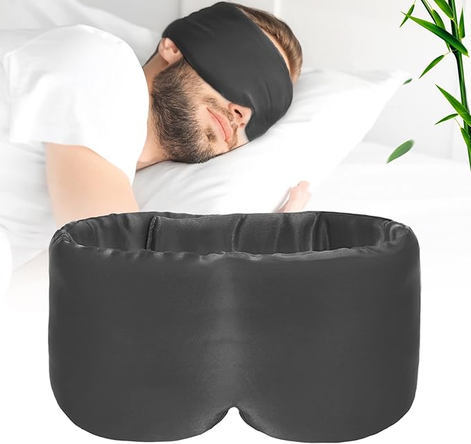 100% Handmade Bamboo Sleeping Eye Mask for Women for Men,Night Masks,Organic Sleep Mask,Blockout Eye Mask for Sleeping,Large Size Adjustable (1 PC, Dark Grey)-VivaGrace Women