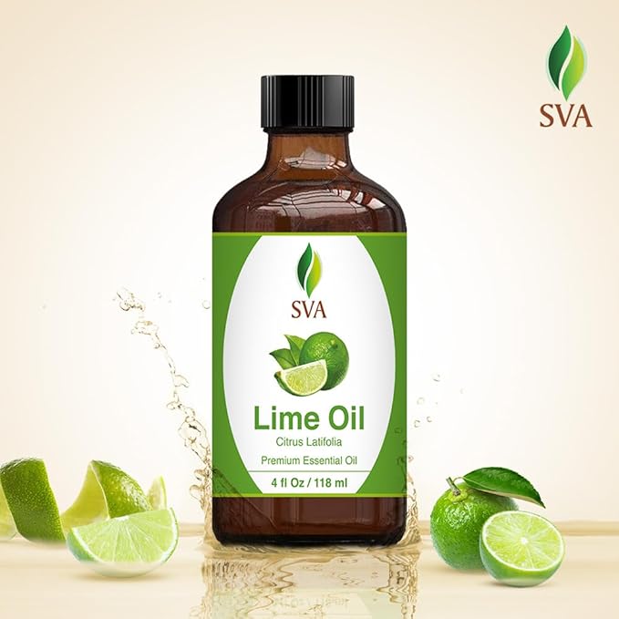 SVA Lime Essential Oil – 4 Fl Oz – 100% Natural Lime Oil - for Diffuser, Hair Care, Face, Skin Care, Aromatherapy, Scalp and Body Massage, Soap and Candle Making - with Dropper-VivaGrace Women