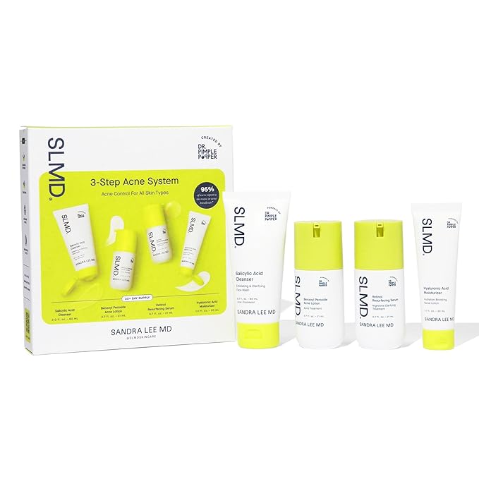 SLMD Skincare by Dr. Pimple Popper - 30-Day Acne System - 4-pc Kit - 3 Steps, 2x per Day Full Routine to Treat and Prevent All Stages of Acne-VivaGrace Women