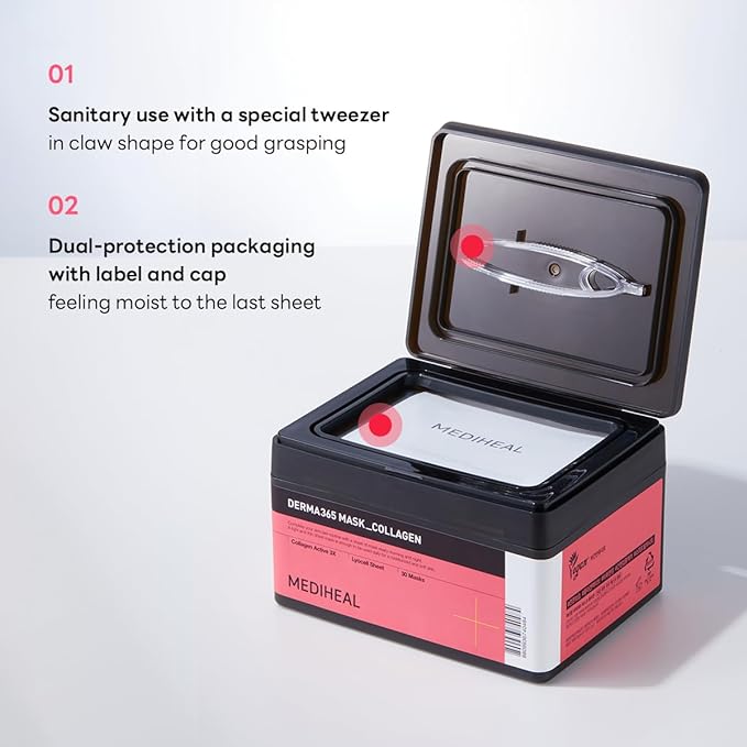 Mediheal Derma 365 Collagen Mask (30 Masks) - Daily Skin Care Mask for Firm Moisturizing to Lift Skin with Collagen Active 3X-VivaGrace Women