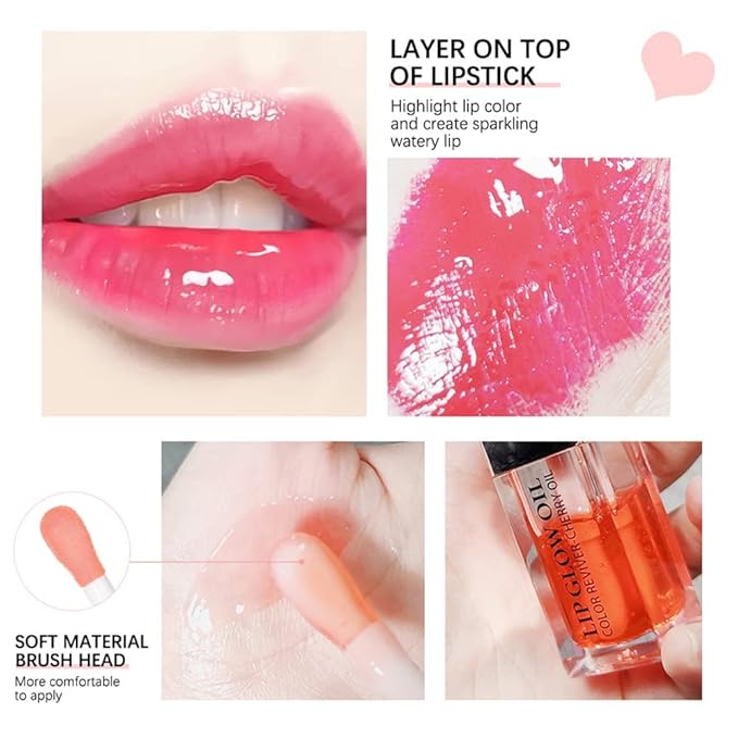 Plumping Lip Oil - Hydrating Lip Oil Plumping Lip Gloss, Crystal Jelly Moisturizing Lip Oil/Polished Lip Oil Lines/Tint Moisturizing Transparent Lip Balm Care Stick (Raspberry)-VivaGrace Women
