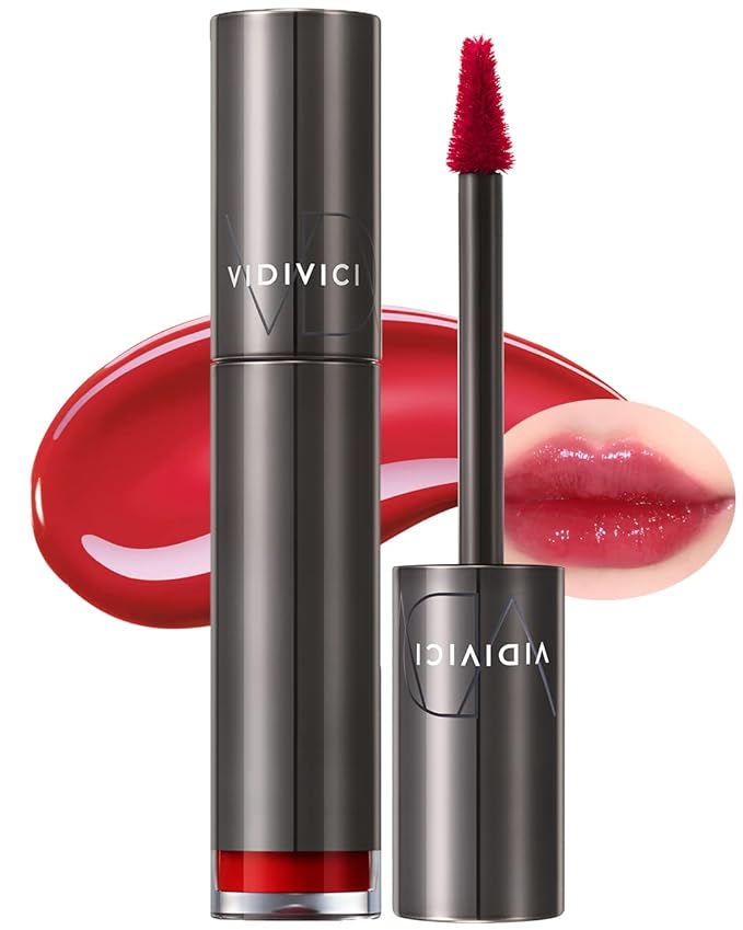 VIDIVICI Millennial Tint Glit - Transfer Proof Moisture Korean Lip Tint with Long-Lasting Color, Lightweight Water Jelly Texture, Hydrating & Smudge-Free Lip Stain, 0.13oz (02 RED TO GO)-VivaGrace Women