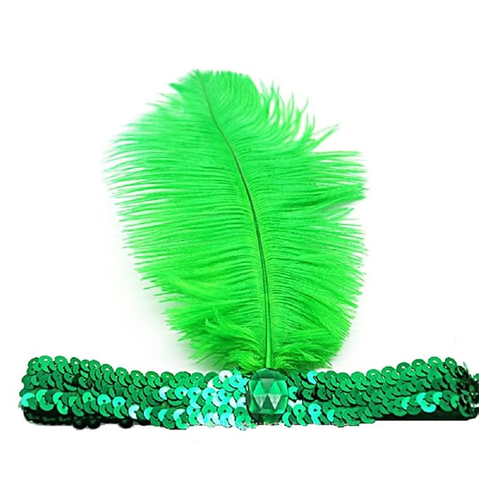 Carnival hair accessories purple and green Sequins Feather Headpiece 1920s Party Feather Headband-VivaGrace Women