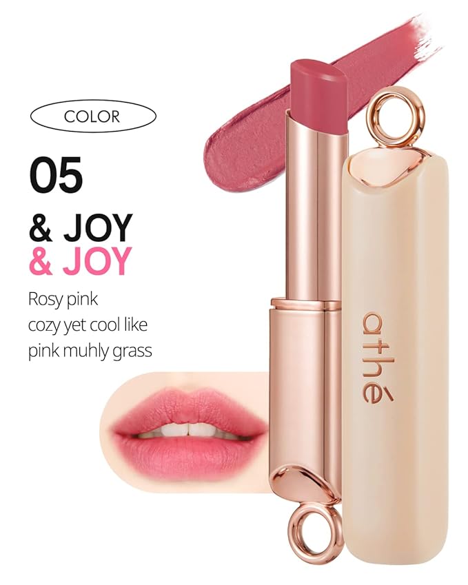 ATHÉ Authentic Airy Lip Balm 05 &JOY, Korean Vegan Color Lip Blam, Flake-Free Slim Fit Lips, Silky Powdery Finish & Air-like Blurring with Vibrant Colors, 0.11oz.-VivaGrace Women