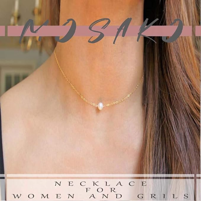 Single Pearl Pendant Necklace Chain Gold Necklace Short Necklaces for Women and Girls (Gold)-VivaGrace Women