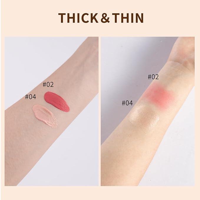 Liquid Highlighter, Liquid Blush with Face Brush Long Lasting Smooth Lightweight Smudge Proof Blush+ Highlighter-VivaGrace Women