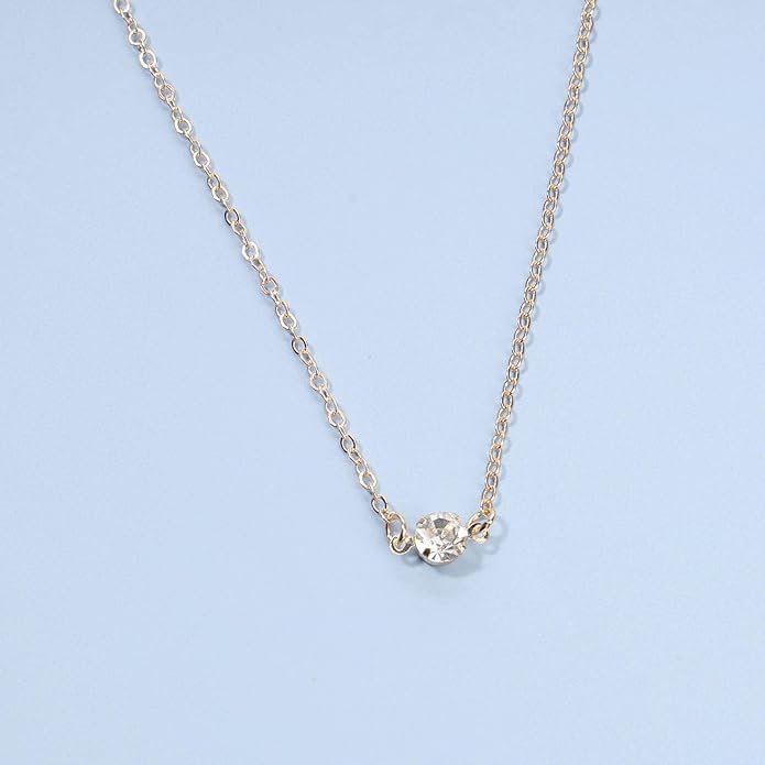 Boho Tiny Crystal Choker Gold Clear Quartz Pendant Necklace Minimal Dot CZ Choker Necklace Simple Everyday Necklace Wedding Necklace Jewelry for Women and Girls Gifts-VivaGrace Women