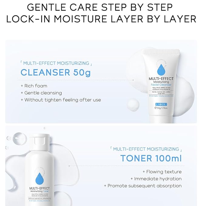 Generic Moisturizer Skin Care Set,5PCS Skincare Teen Girls Set,Long-Lasting Moisturizing Skincare SetWith Cleanser,Toner,Serum,Eye Cream,Cream，Strong moisturizing effect，For All Skin Types, Blue-VivaGrace Women