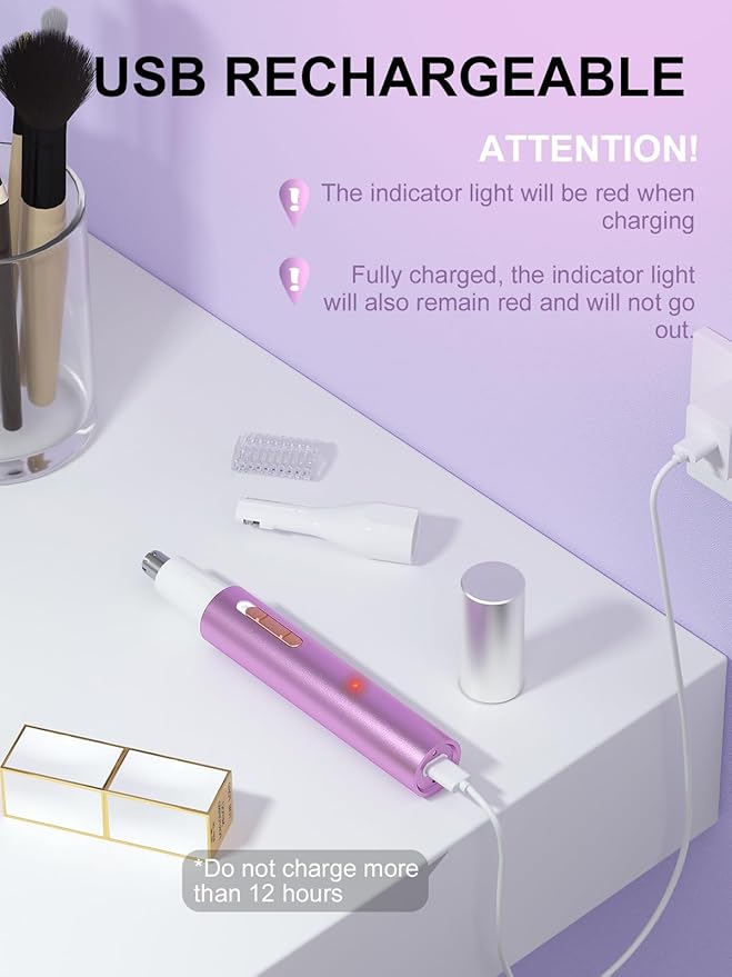 Nose Hair Trimmer for Women Men,2025 Rechargeable 2 in 1 Eyebrow & Facial Trimmer, Professional Painless Ear Hair Trimmer with Powerful Motor and Dual-Edge Blades Easy Cleansing (Purple)-VivaGrace Women