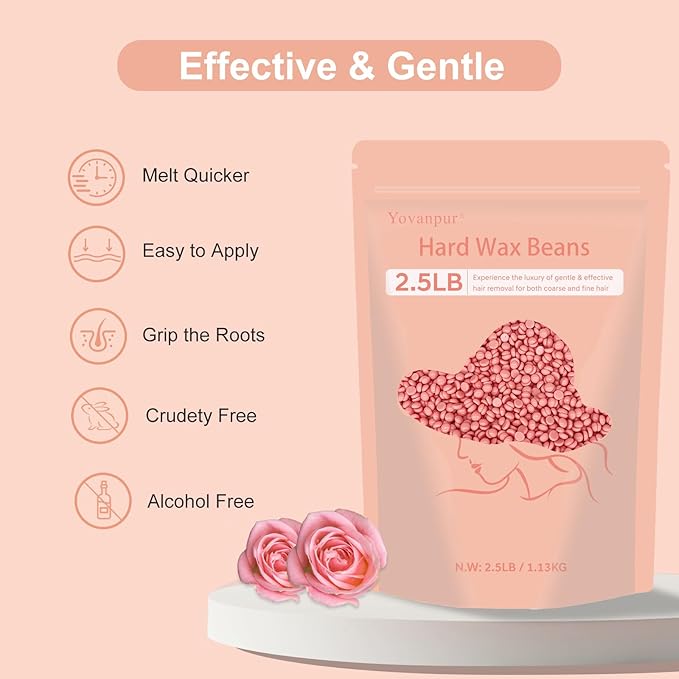 Hard Wax Beads, 2.5 lb Wax Beans for Hair Removal, Ideal for Sensitive skin, Brazilian, Bikini, Face, Eyebrows, Underarms and Full Body Waxing Bulk (Pink)-VivaGrace Women